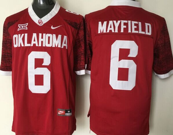 Men Oklahoma Sooners #6 Mayfield Red Nike 2025 NCAA Jersey style 1->ncaa teams->NCAA Jersey